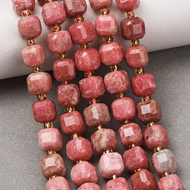 Brins de perles de thulite naturelles, perles cubiques à facettes taillées sur table, avec des perles de rocaille