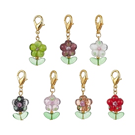 Flower Handmade Lampwork Pendant Decorations, with Glass Beads and Alloy Lobster Claw Clasps