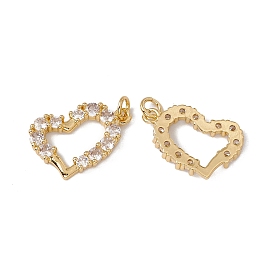Brass Micro Pave Clear Cubic Zirconia Charms, with Jump Ring, Cadmium Free & Nickel Free & Lead Free, Rack Plating, Heart