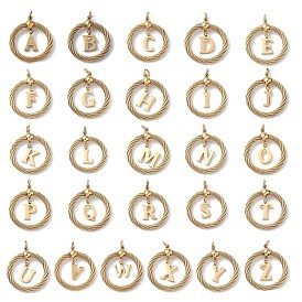 304 подвески из нержавеющей стали, скрученный плоский круглый с буквой, ионное покрытие (ip), реальный 18 k позолоченный, с соединительными кольцами и 201 бусинами из нержавеющей стали