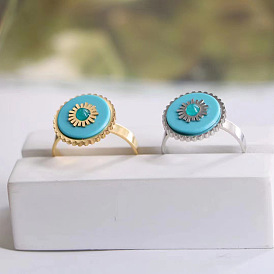 Boho Geometric Turquoise Stainless Steel Ring with Adjustable Opening
