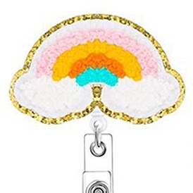 Rainbow Wool Chenille Clip-On Retractable Badge Holders, Badge Reels, Alloy Alligator Clip Tag Card Holders