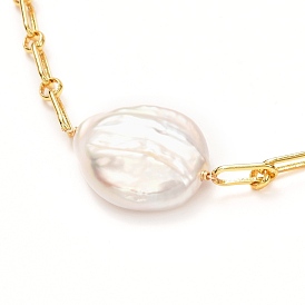 Natural Baroque Pearl Pendant Necklace for Girl Women Mother, Brass Figaro Chain Necklace