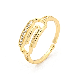 Paper Clip Brass Micro Pave Clear Cubic Zirconia Open Cuff Rings, Long-Lasting Plated