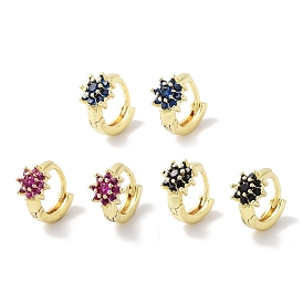 Brass Pave Cubic Zirconia Hoop Earrings, Flower Earrings for Women, Real 18K Gold Plated