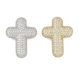 Brass Micro Pave Clear Cubic Zirconia Beads, Cross