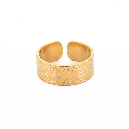 304 Stainless Steel Flat with Word Love Open Cuff Ring for Women