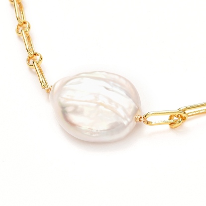 Natural Baroque Pearl Pendant Necklace for Girl Women Mother, Brass Figaro Chain Necklace