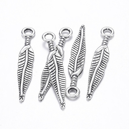 Tibetischer stil Aluminium Anhänger & Charms, Bleifrei und cadmium frei, Feder, 5 mm breit, 29 mm lang, Bohrung: 2 mm