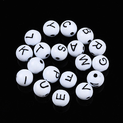 Непрозрачные акриловые бусины, круглый с буквой a~z