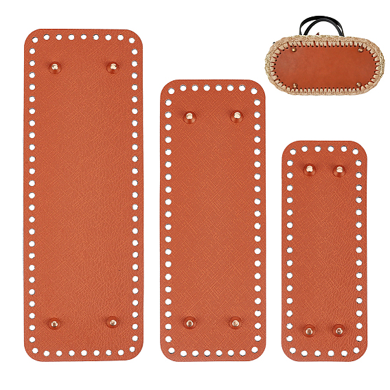3Pcs 3 Styles Rectangle Imitation Leather Bag Bottoms, for DIY Crochet Bag Making, Golden