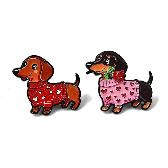 Эмалевые значки с изображением таксы в свитере с сердечком, булавки для лацканов из сплава для одежды рюкзака