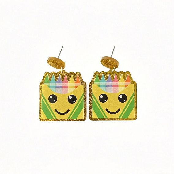 Acrylic Glitter Powder Stud Dangle Earrings, Crayon
