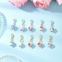 10Pcs Round Handmade Flower Printed Porcelain Ceramic Pendant Decoration, with Zinc Alloy Lobster Claw Clasps