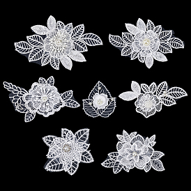 14Pcs 7 Styles Polyester Clothing Patches, Sew on Ornament Accessories, Flower, with Plastic