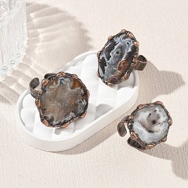 Открытые кольца-манжеты из натурального друзового агата, латунные широкополосного кольца, самородки, Красная медь