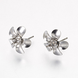 304 Stainless Steel Stud Earring Findings, 5-Petal, Flower