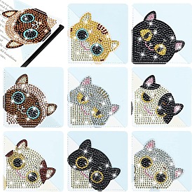 8 kits de marcapáginas con forma de gato con pintura de diamante diy, con diamantes de imitación de la resina, bolígrafo adhesivo de diamante, plato de bandeja y arcilla de cola