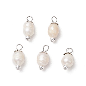 Подвески из натурального культивированного пресноводного жемчуга и риса, с 304 петлями из нержавеющей стали и гальваническим немагнитным синтетическим гематитом, цветочный белый