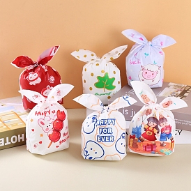 100 Sacs de bonbons en plastique de dessin animé, sacs d'oreille de lapin, sacs-cadeaux, deux faces imprimées