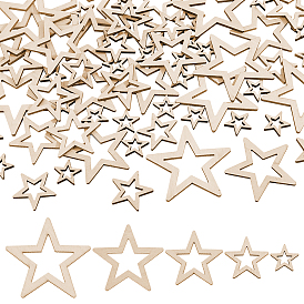 70 шт. 5 стили необработанные полые деревянные щепки, звезда