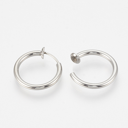 201 Stainless Steel Retractable Clip-on Hoop Earrings, For Non-pierced Ears, with 304 Stainless Steel Pins and Spring Findings