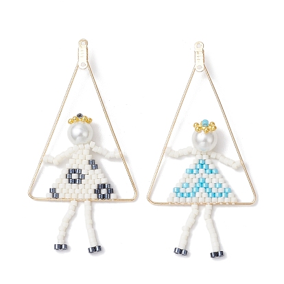 2шт. ручной работы стеклянные бусины девочка играет на качелях большие подвески, с латунной фурнитурой 