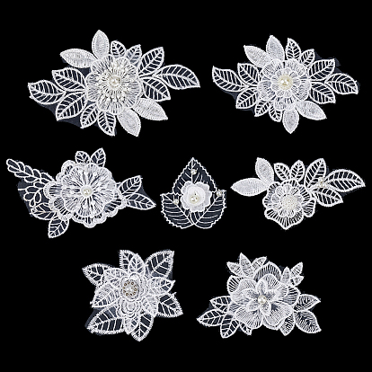 14Pcs 7 Styles Polyester Clothing Patches, Sew on Ornament Accessories, Flower, with Plastic