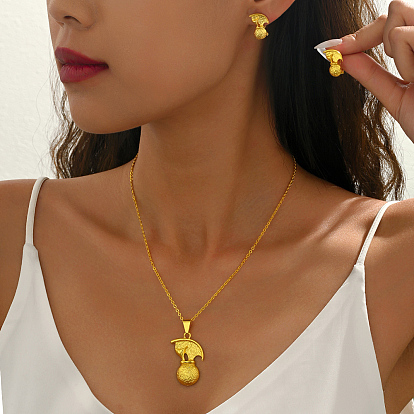 Комплекты из круглого латунного кулона и серег-гвоздиков для женщин