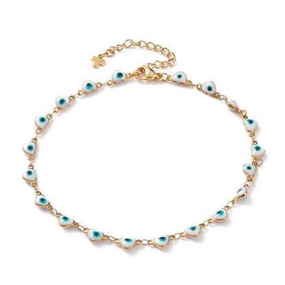 304 из нержавеющей стали браслеты, с застежками эмали и когтя омара, сердце с сглаза, белые