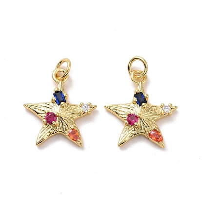 Star Brass Micro Pave Colorful Cubic Zirconia Pendants, with Jump Rings, Cadmium Free & Lead Free