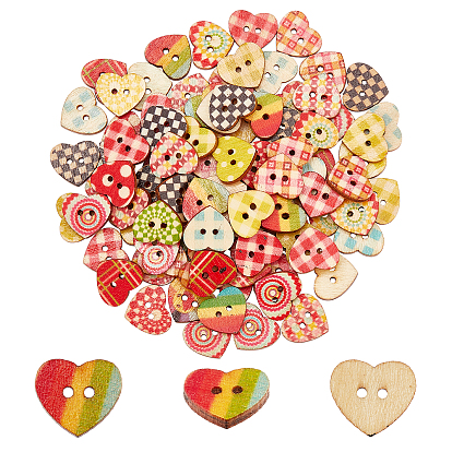 Wooden Buttons, 2-Hole, Heart