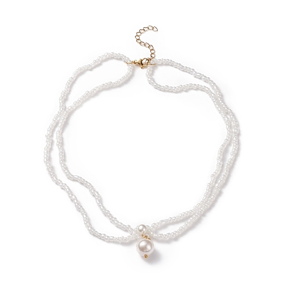 Двухслойное ожерелье с круглой жемчужной ракушкой и стеклянным семенем для женщин