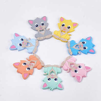 Cabujones de gatito de silicona ecológicos de grado alimenticio, gato de dibujos animados
