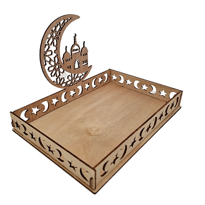 Eid Mubarak Wooden Ornaments, Ramadan Wood Tabletop Decoration, Moon