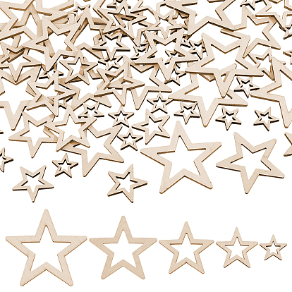 70 шт. 5 стили необработанные полые деревянные щепки, звезда