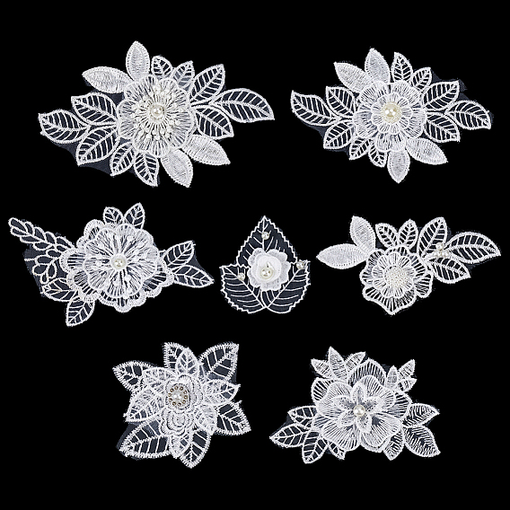 14Pcs 7 Styles Polyester Clothing Patches, Sew on Ornament Accessories, Flower, with Plastic