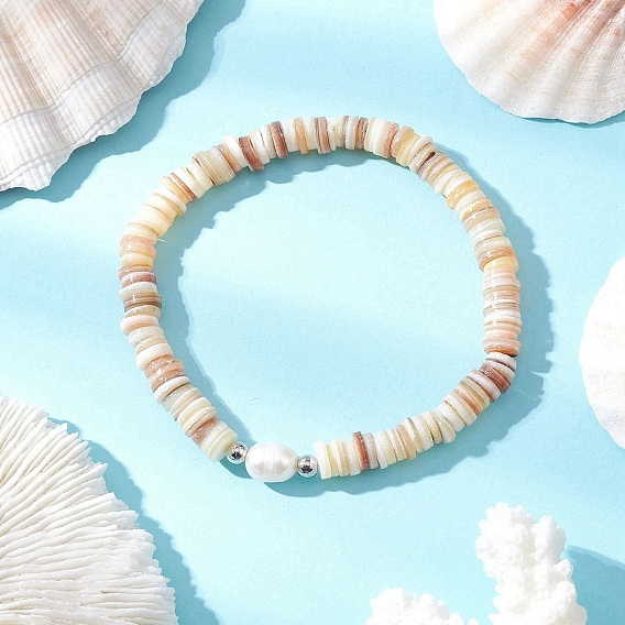 Браслеты-разделители из натурального пресноводного жемчуга, ракушек и латунных бусин для женщин