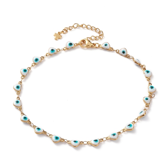 304 из нержавеющей стали браслеты, с застежками эмали и когтя омара, сердце с сглаза, белые