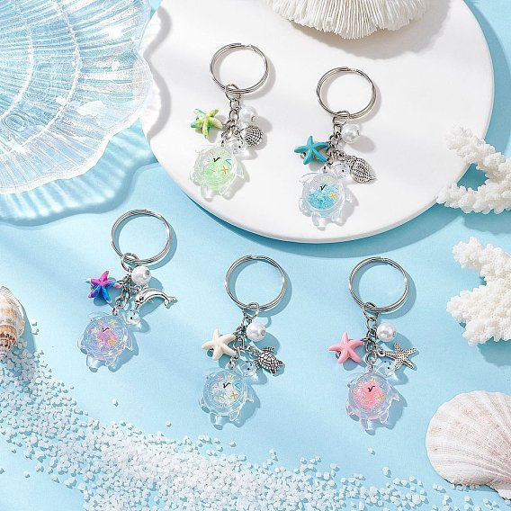 5 шт. светящиеся прозрачные акриловые брелоки, с железными разрезными брелоками, черепаха, светится в темноте, платина