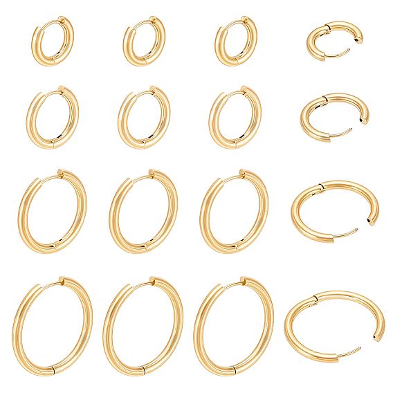 8 pares 4 estilos 304 pendientes de aro pequeños de acero inoxidable para mujer, Recubrimiento al vacío PVD