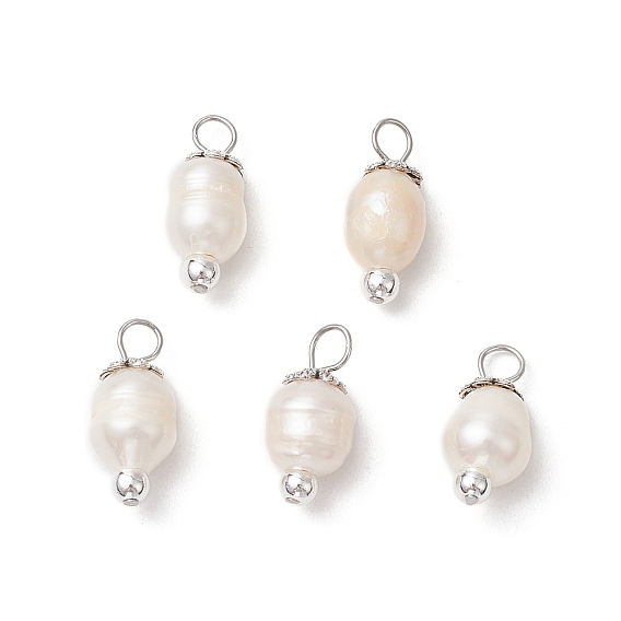 Подвески из натурального культивированного пресноводного жемчуга и риса, с 304 петлями из нержавеющей стали и гальваническим немагнитным синтетическим гематитом, цветочный белый