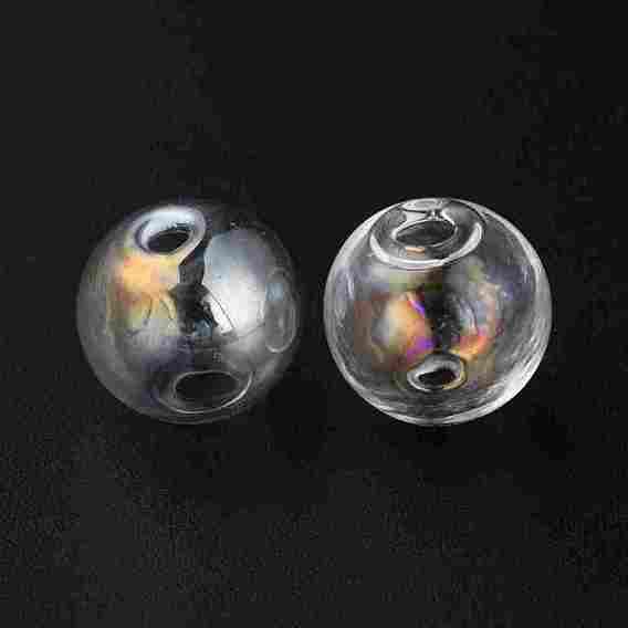 Handmade Two Holes Blown Glass Globe Beads, Round, for DIY Wish Bottle Pendants Glass Beads