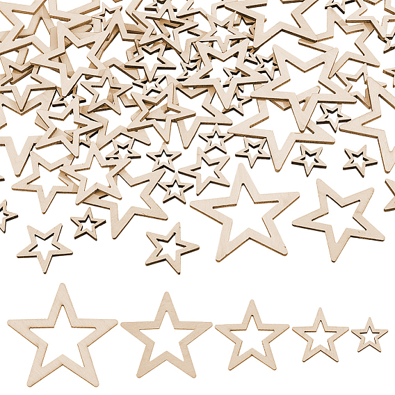 70 шт. 5 стили необработанные полые деревянные щепки, звезда