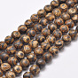 Tibetan Style 3-Eye dZi Beads Strands, Natural & Dyed Agate Beads, Matte Style, Round