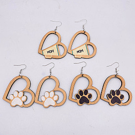 Wooden Earrings Hollow Peach Heart Pendant Earrings Mother's Day Valentine's Day Wooden Earrings