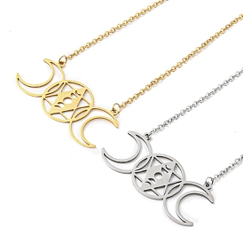 201 Stainless Steel Triple Moon Goddess Pendant Necklace with Cable Chains