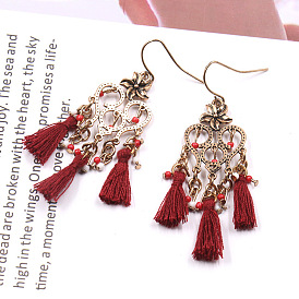 Chic Heart-Shaped Alloy Pendant with Tassel Earrings for Fashionable European and American Accessories