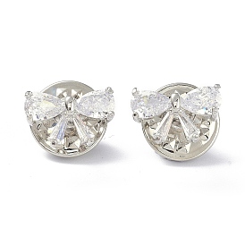 Sparkling Bowknot Brooch Pin, Brass Cubic Zirconia Breastpin for Bride Girl Women