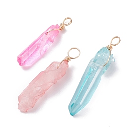 Natural Quartz Dyed Pendants, with Copper Wire Wrapped, Mixed Color, Chip